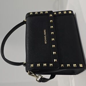 SALE! ✅ Michael Kors DILLON Gold Stud Black Saffiano Top Handle Medium Bag ✨ NEW